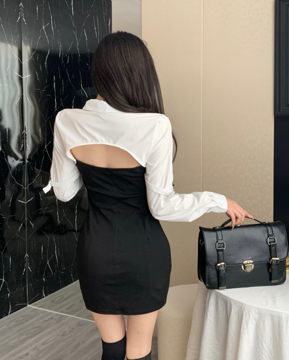 X359 ใหม่เสื้อเปิดหลังแขนยาวกระโปรงสูงเย็นอิมพีเรียลวิทยาลัยลมชุดฤดูใบไม้ผลิหญิง