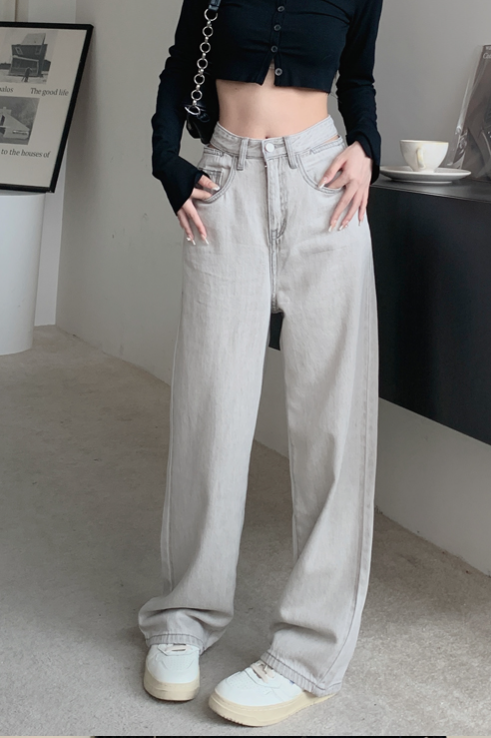 X333 gray waist jeans loose straight trousers