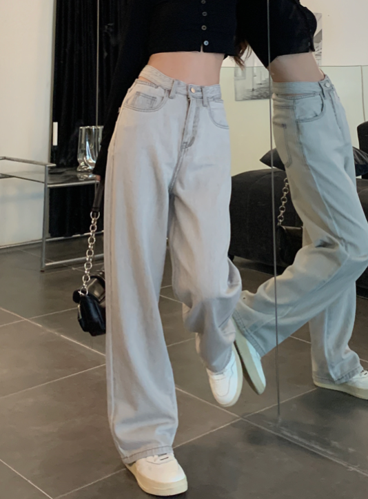 X333 gray waist jeans loose straight trousers