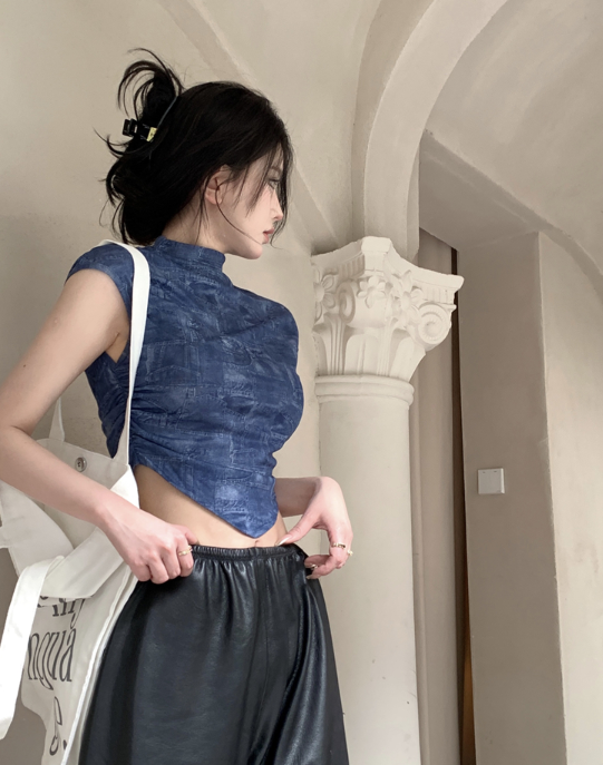 X362 เสื้อยืดตาข่ายตัวสั้นมัดย้อม