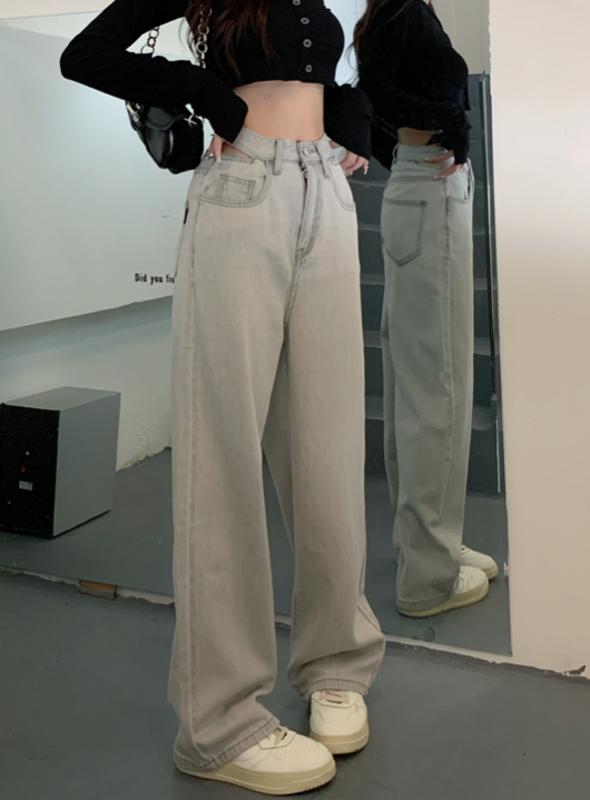 X333 gray waist jeans loose straight trousers