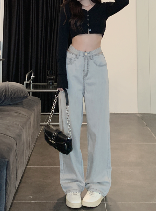 X333 gray waist jeans loose straight trousers