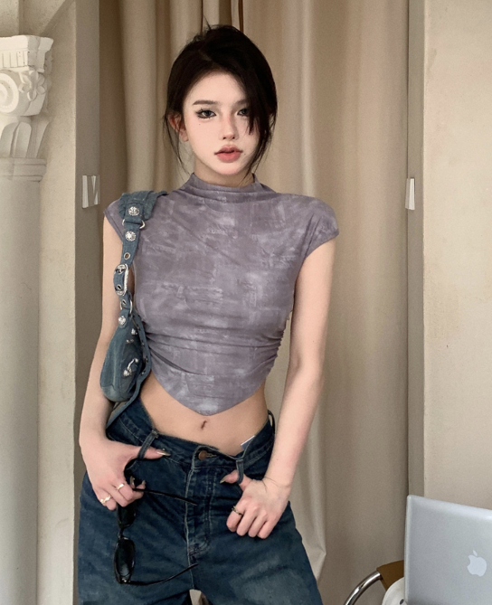 X362 เสื้อยืดตาข่ายตัวสั้นมัดย้อม