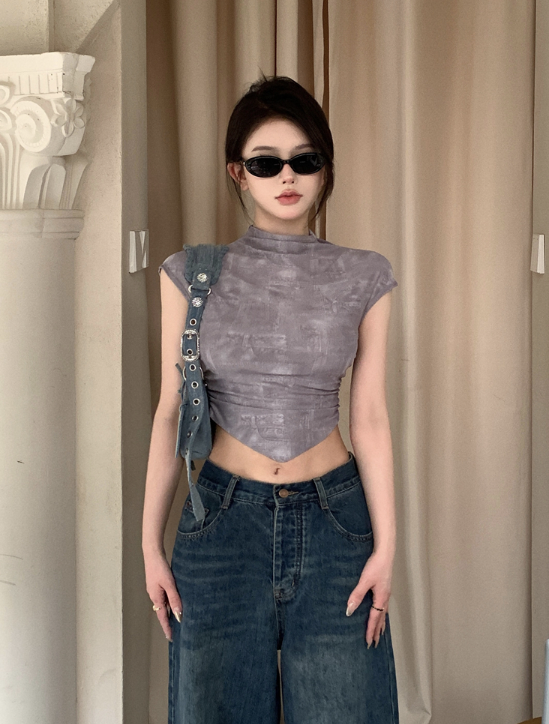 X362 เสื้อยืดตาข่ายตัวสั้นมัดย้อม