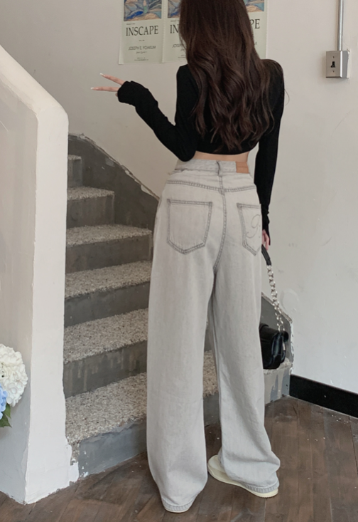 X333 gray waist jeans loose straight trousers