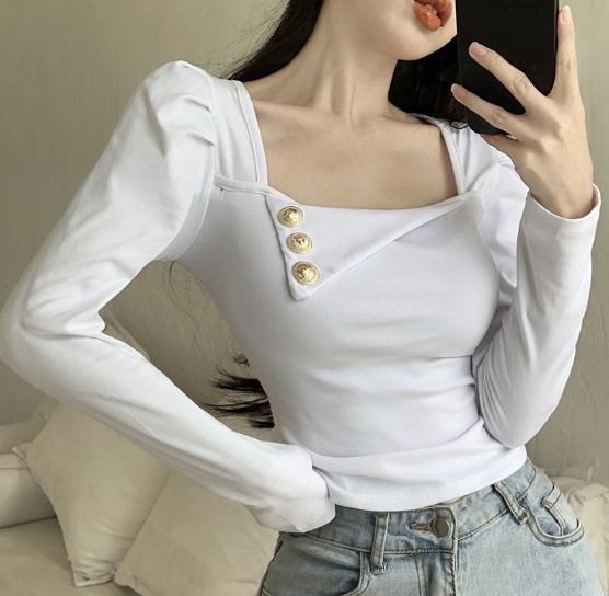 X276 spring new French square collar design sense niche t-shirt
