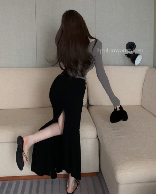 X410 ใหม่ เสื้อโค้ง + กระโปรงหางปลาผ่า