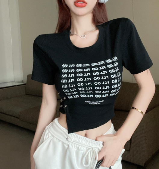 X336 เสื้อยืดแขนสั้นพิมพ์ลายผู้หญิงฤดูร้อน