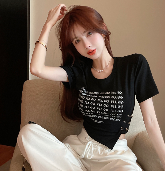 X336 เสื้อยืดแขนสั้นพิมพ์ลายผู้หญิงฤดูร้อน