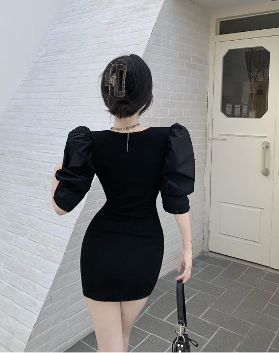 X365 เดรสคอปกแขนพองแต่งระบายช่วงเอวและกระโปรง