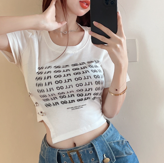 X336 เสื้อยืดแขนสั้นพิมพ์ลายผู้หญิงฤดูร้อน