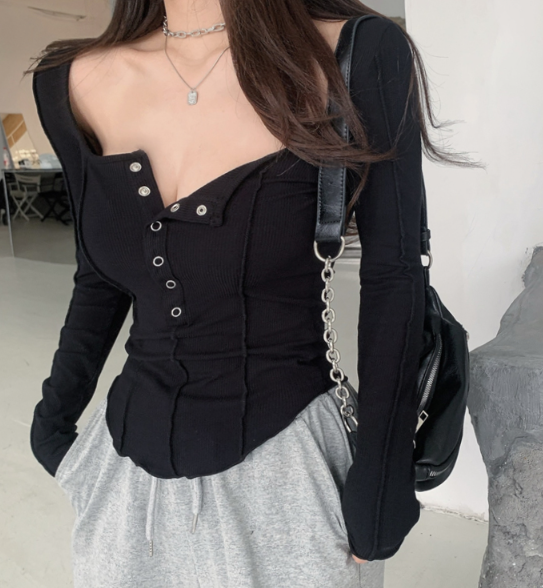 X366 เสื้อยืดคอยูแขนยาวผู้หญิงฤดูใบไม้ผลิ