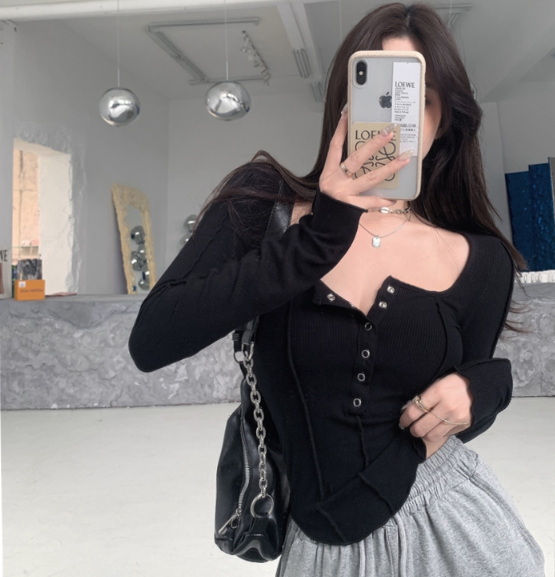 X366 เสื้อยืดคอยูแขนยาวผู้หญิงฤดูใบไม้ผลิ