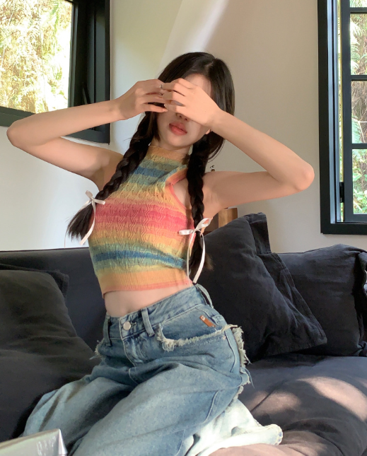 X479 เสื้อถักนิตติ้งไล่ระดับสีรุ้ง