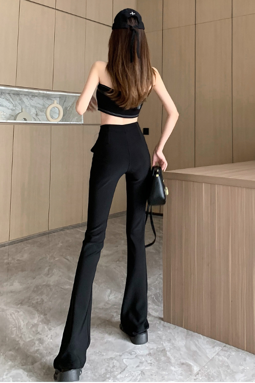 X317 pants women's 2023 new elastic high-waisted casual pants lengthened slim and micro-flared pants