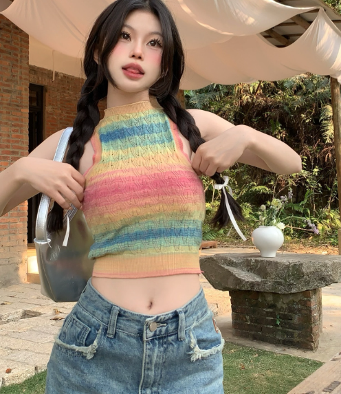 X479 เสื้อถักนิตติ้งไล่ระดับสีรุ้ง
