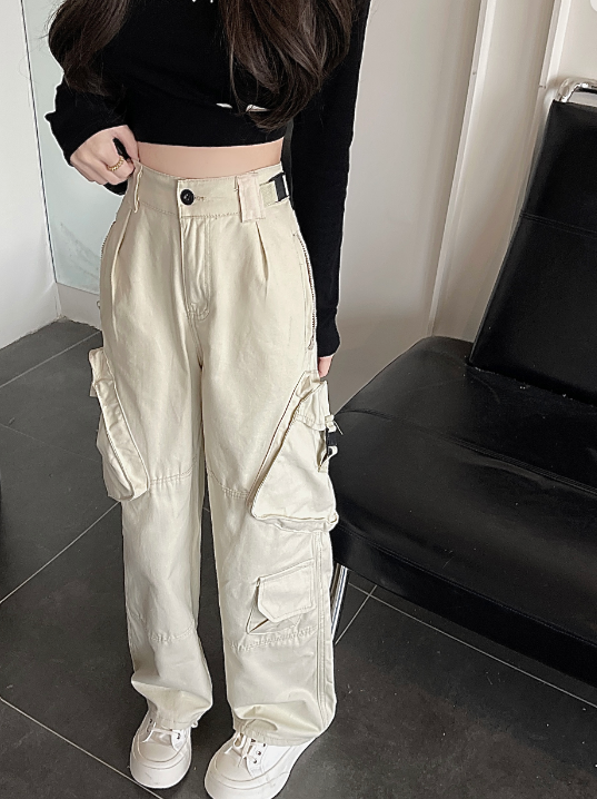 X318 New cargo pants trendy brand high street design sense straight leg wide-leg casual pants