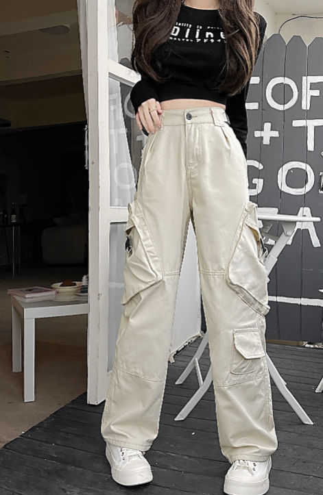 X318 New cargo pants trendy brand high street design sense straight leg wide-leg casual pants
