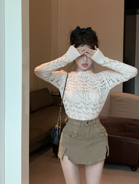 เสื้อสเวตเตอร์ X319 แสดงอารมณ์บาง ๆ คาร์โก้แยกกางเกงกระโปรงยีนส์ลำลองผู้หญิง