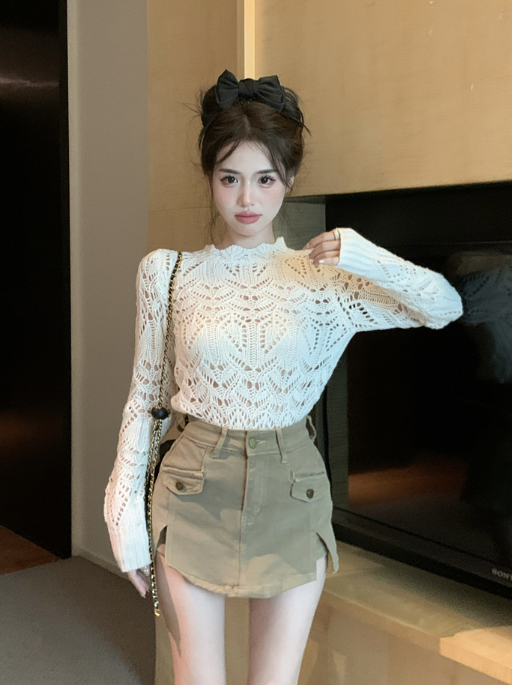 เสื้อสเวตเตอร์ X319 แสดงอารมณ์บาง ๆ คาร์โก้แยกกางเกงกระโปรงยีนส์ลำลองผู้หญิง