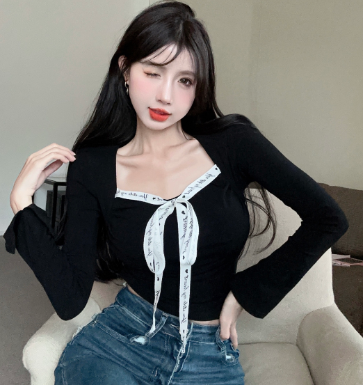X430 ปลอกคอกุทัณฑ์แขนยาวกรีดเสื้อยืดก้นลึกความปรารถนาบริสุทธิ์