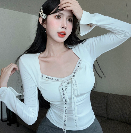 X430 ปลอกคอกุทัณฑ์แขนยาวกรีดเสื้อยืดก้นลึกความปรารถนาบริสุทธิ์