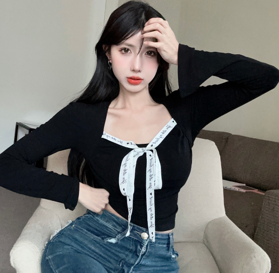 X430 ปลอกคอกุทัณฑ์แขนยาวกรีดเสื้อยืดก้นลึกความปรารถนาบริสุทธิ์
