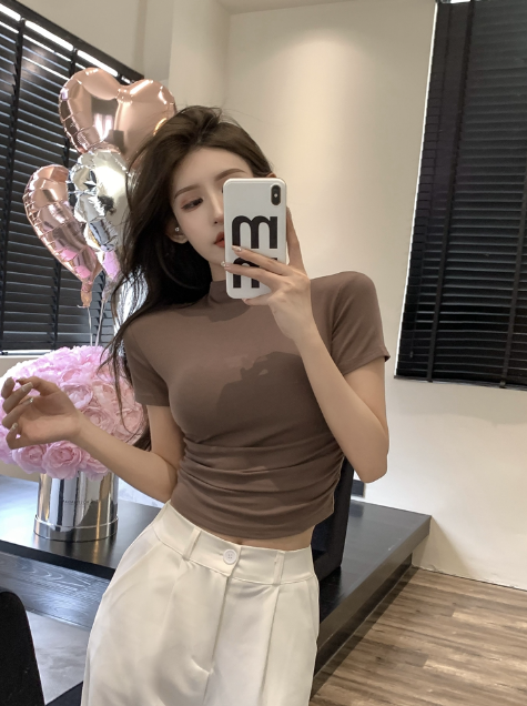 X146 เสื้อยืดแขนสั้นตัวในสั้นรัดรูป