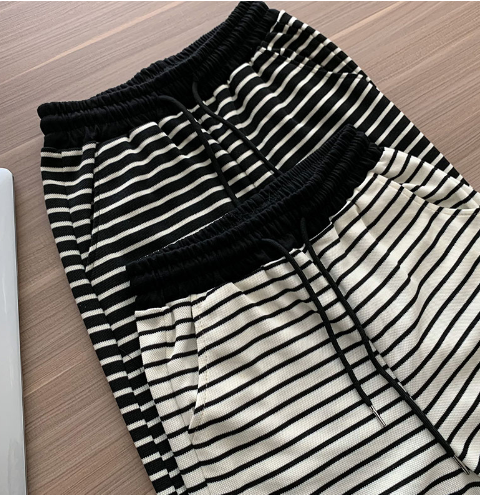 X321 spot loose striped wide-leg trousers waist contrast color drawstring spring and summer trousers