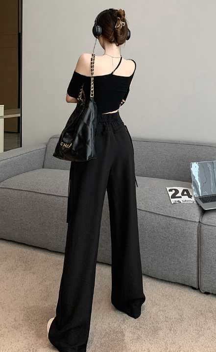 X327 New high-waist hollow wide-leg suit pants loose drape long-leg straight-leg mopping pants