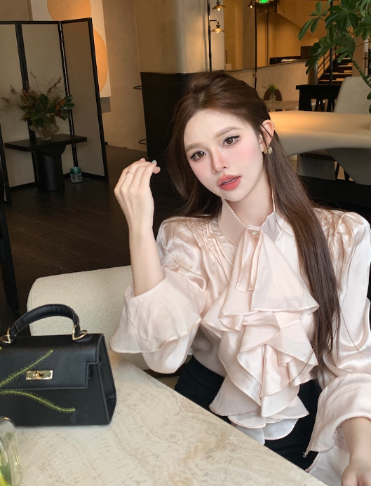 X345 Chic button polo collar spring shirt women's