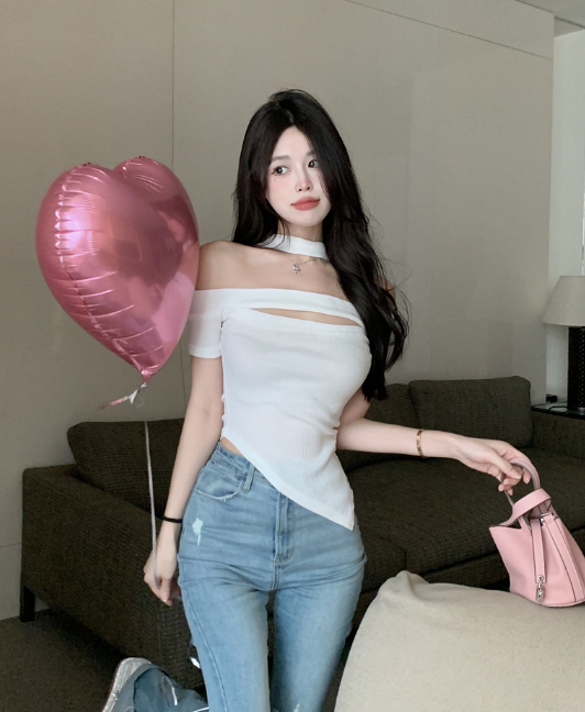 X244 ออกแบบสัมผัสเสื้อยืดทรงบางไม่สม่ำเสมอ