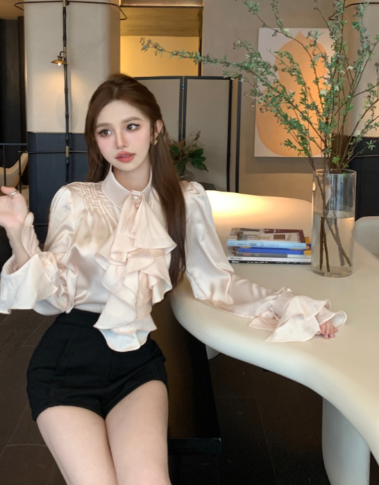 X345 Chic button polo collar spring shirt women's