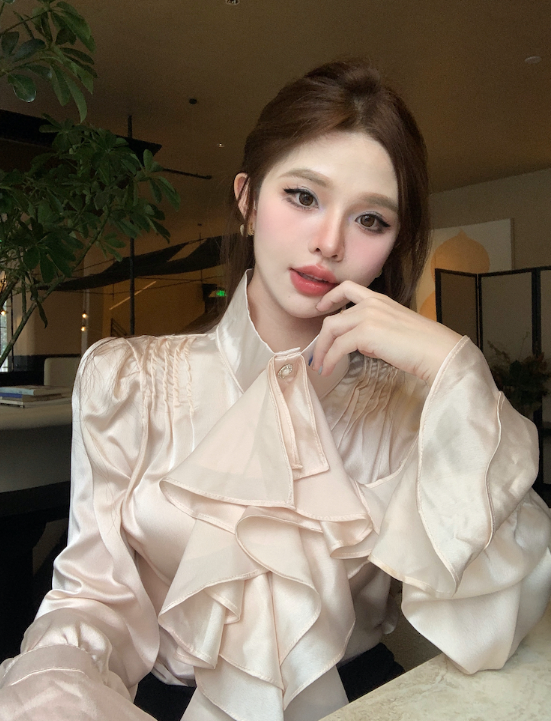 X345 Chic button polo collar spring shirt women's