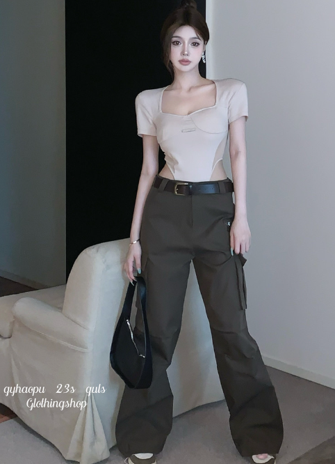 X151 เสื้อยืดจั๊มสูทใหม่ + เข็มขัดหลวมทำงาน