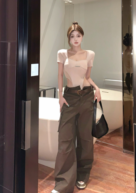 X151 เสื้อยืดจั๊มสูทใหม่ + เข็มขัดหลวมทำงาน
