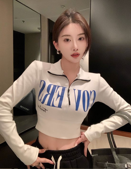 X295 เสื้อยืดคอกลมแขนสั้นซิปสั้นด้านบน