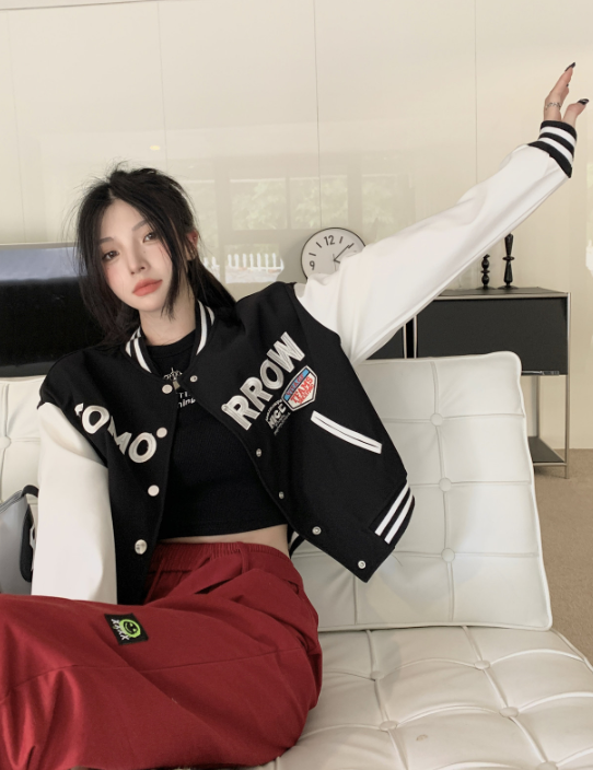 X491 ฤดูใบไม้ร่วงแจ็คเก็ตเบสบอลใหม่ของผู้หญิงฤดูใบไม้ผลิและฤดูใบไม้ร่วงที่ตัดกันสี