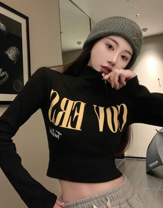 X295 เสื้อยืดคอกลมแขนสั้นซิปสั้นด้านบน