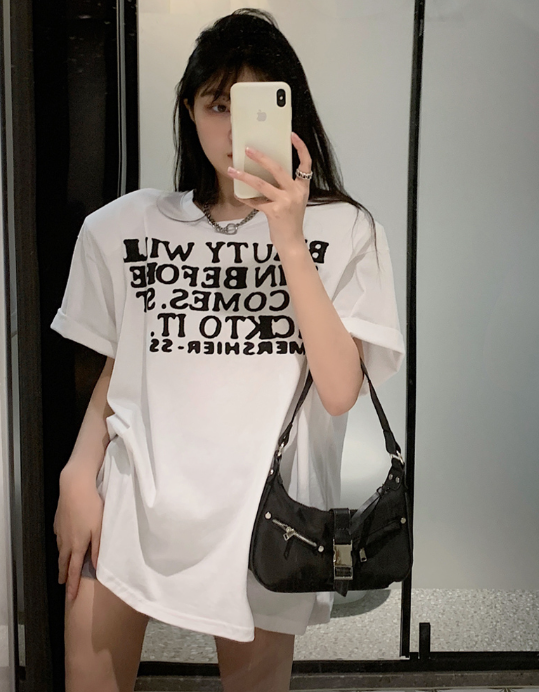 X299 เสื้อยืดสตรีพิมพ์ลายหลวม