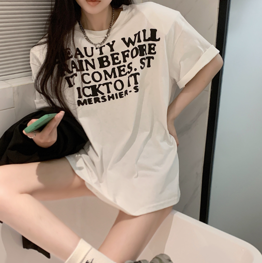 X299 เสื้อยืดสตรีพิมพ์ลายหลวม