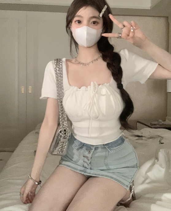 X355 ใหม่ เสื้อถักโบว์ผูกโบว์