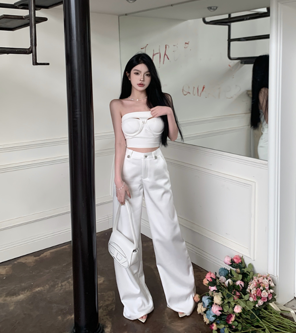 X585 pure desire vest + straight drape loose casual straight waist loop temperament trouser