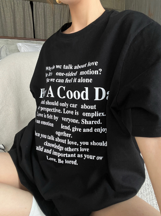 X447 เวอร์ชั่นเกาหลีใหม่ของเสื้อยืดความยาวปานกลางตัวอักษรหลวมและเนือย