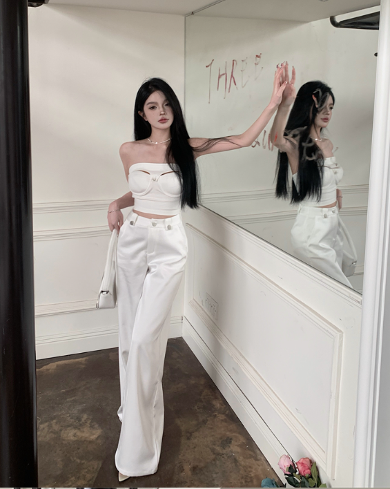 X585 pure desire vest + straight drape loose casual straight waist loop temperament trouser