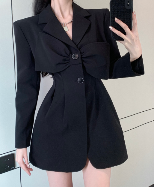 X499 ใหม่ Pure Desire French Unique Design สามมิติ Bow Temperament Waist Blazer