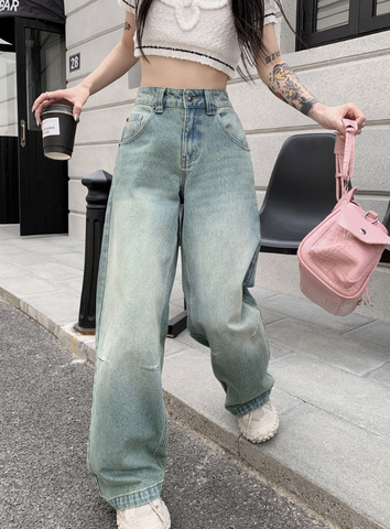 X594 jeans high waist trousers summer กางเกงยีนทรงบอยสวย