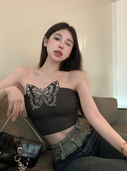 X459 เสื้อกล้ามขาสั้นทรงผีเสื้อ
