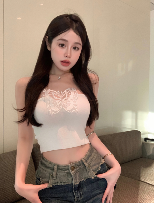 X459 เสื้อกล้ามขาสั้นทรงผีเสื้อ