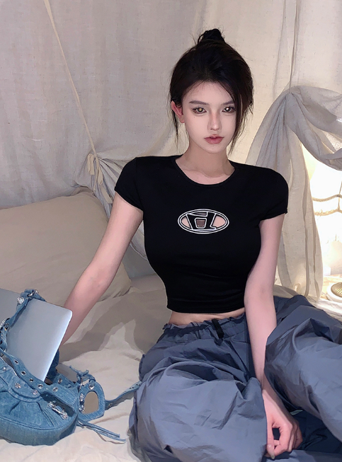 X512 เสื้อยืดคอกลมลายปัก Klein blue white max
